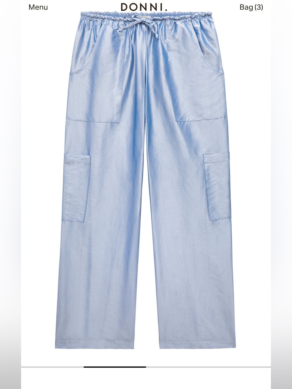 DONNI The Silk Taffeta Cargo Pant IN CLOUD blue xs NWT - Picture 9 of 10